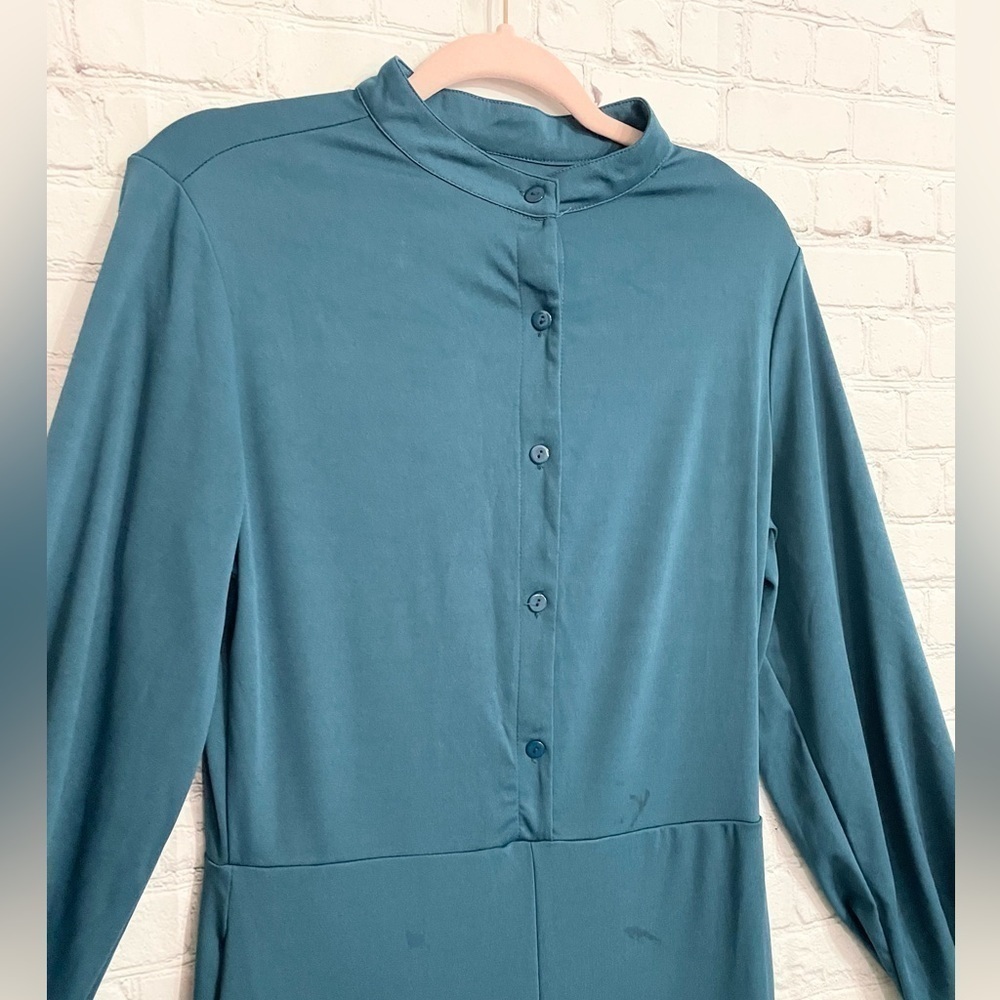 Green Button Dress Jumpsuit Romper Size Medium - Picture 4 of 7